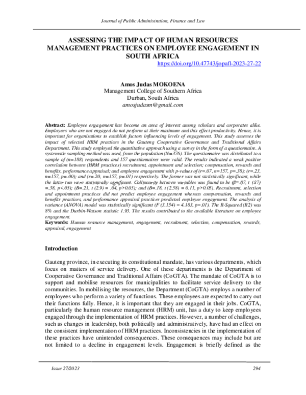 (PDF) Assessing the Impact of Human Resources Management Practices on ...