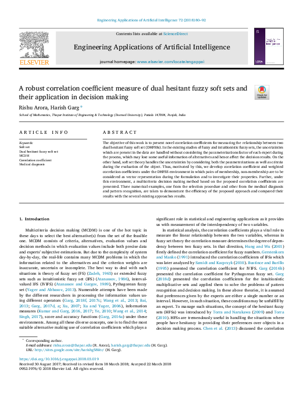 (PDF) A robust correlation coefficient measure of dual hesitant fuzzy ...