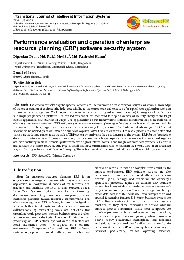 Pdf Performance Evaluation And Operation Of Enterprise Resource