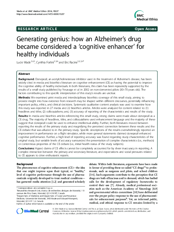 (PDF) Generating genius: how an Alzheimer’s drug became considered a ...