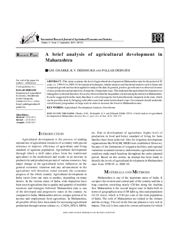 (PDF) A Brief Analysis of Agricultural Development in Maharashtra