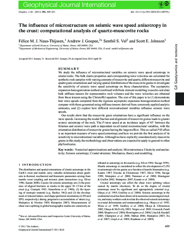 (PDF) The influence of microstructure on seismic wave speed anisotropy ...