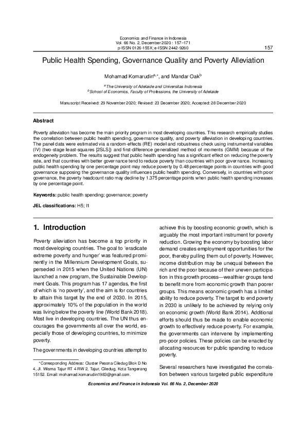 (PDF) Public Health Spending, Governance Quality and Poverty Alleviation