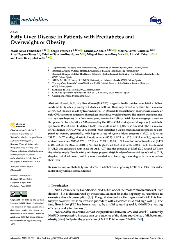 Fatty Liver Disease in Patients with Prediabetes and Overweight or Obesity