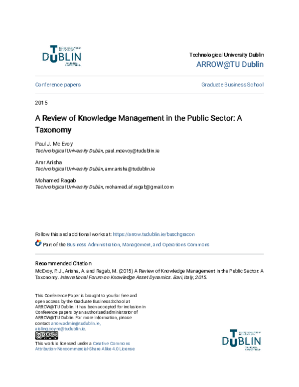 (PDF) A Review of Knowledge Management in the Public Sector: A Taxonomy