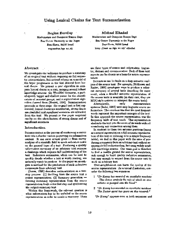 (PDF) Using Lexical Chains for Text Summarization
