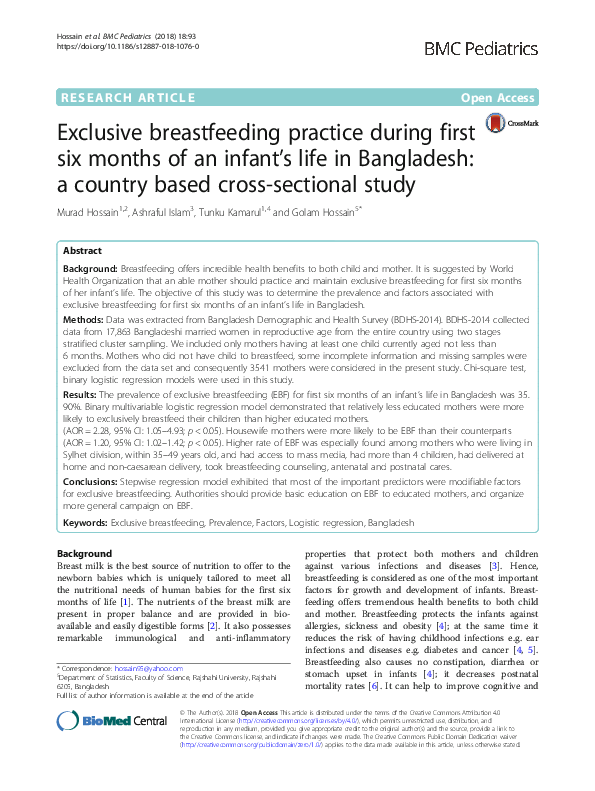 (PDF) Exclusive breastfeeding practice during first six months of an ...