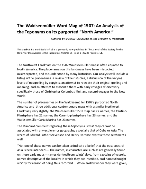 (PDF) The Waldseemüller Word Map of 1507: An Analysis of the Toponyms ...