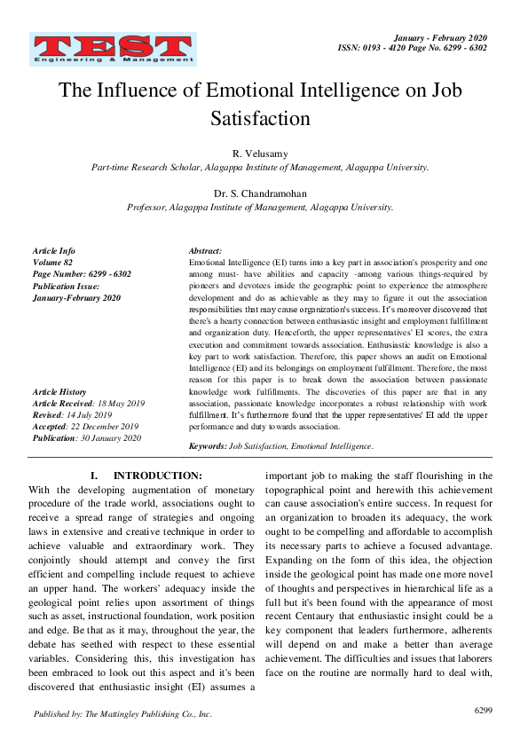 (PDF) The Influence of Emotional Intelligence on Job Satisfaction