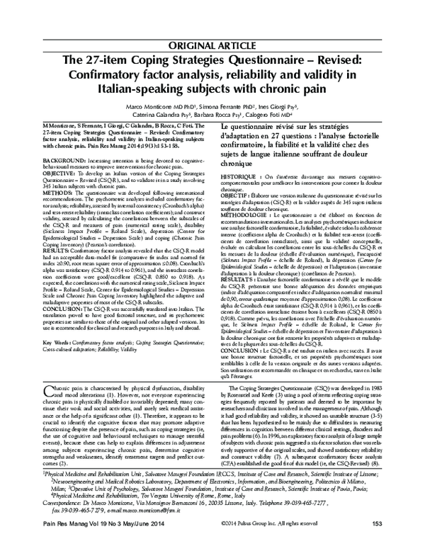 (PDF) The 27-Item Coping Strategies Questionnaire — Revised ...