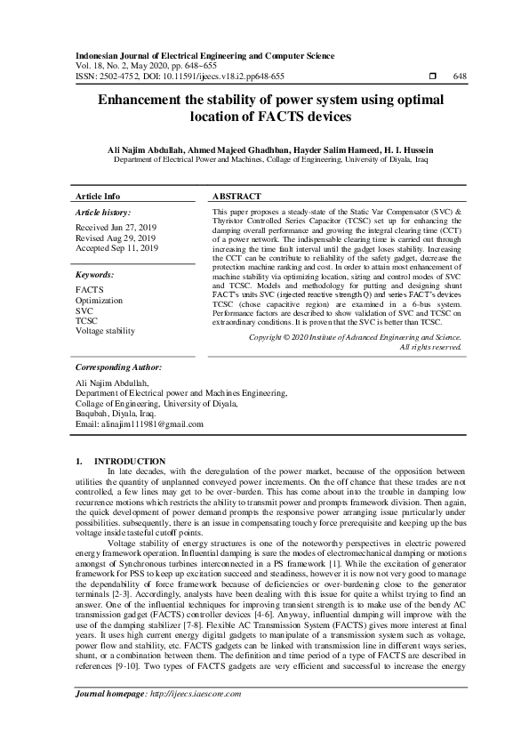 (PDF) Enhancement the stability of power system using optimal location ...