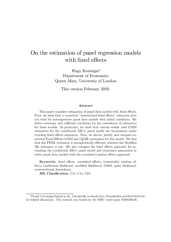 (PDF) On the Estimation of Panel Regression Models with Fixed Effects