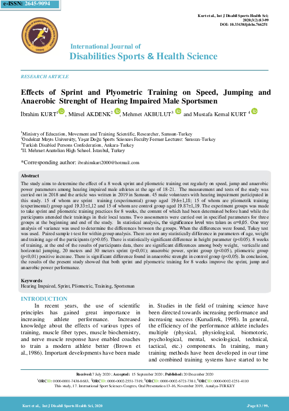 (PDF) Effects of Sprint And Plyometric Training on Speed, Jumping And ...