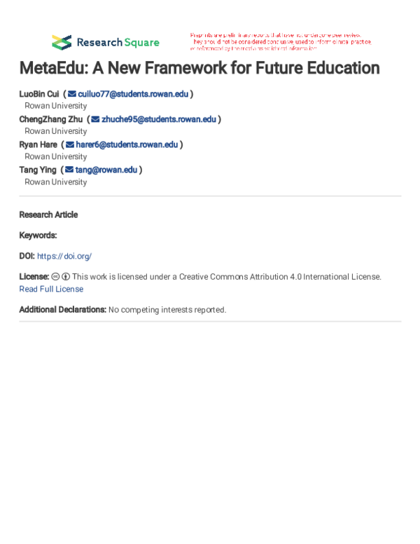 (PDF) MetaEdu: A New Framework for Future Education