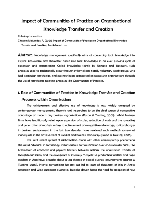 (PDF) Impact of Communities of Practice on Organisational Knowledge ...