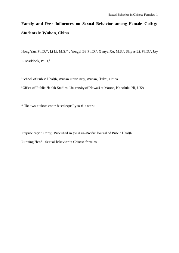 (PDF) Sexual and Reproductive Health Knowledge Among Female College ...