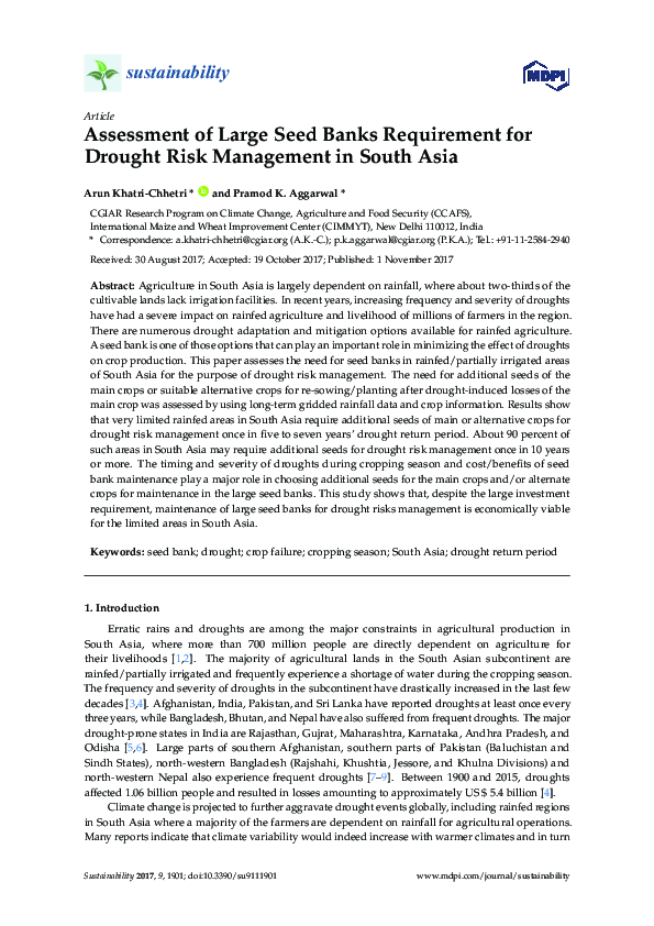 Assessment of Large Seed Banks Requirement for Drought Risk Management in South Asia