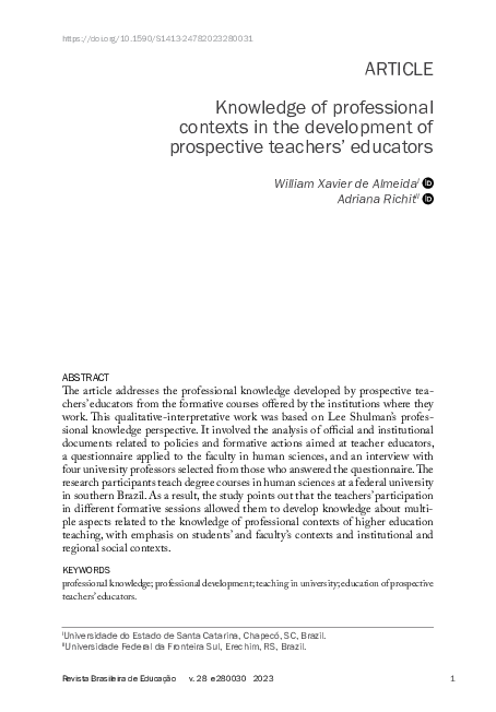 (PDF) Knowledge of professional contexts in the development of ...