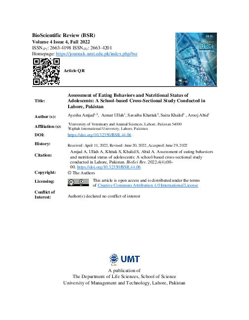 (PDF) Assessment of Eating Behaviors and Nutritional Status of ...