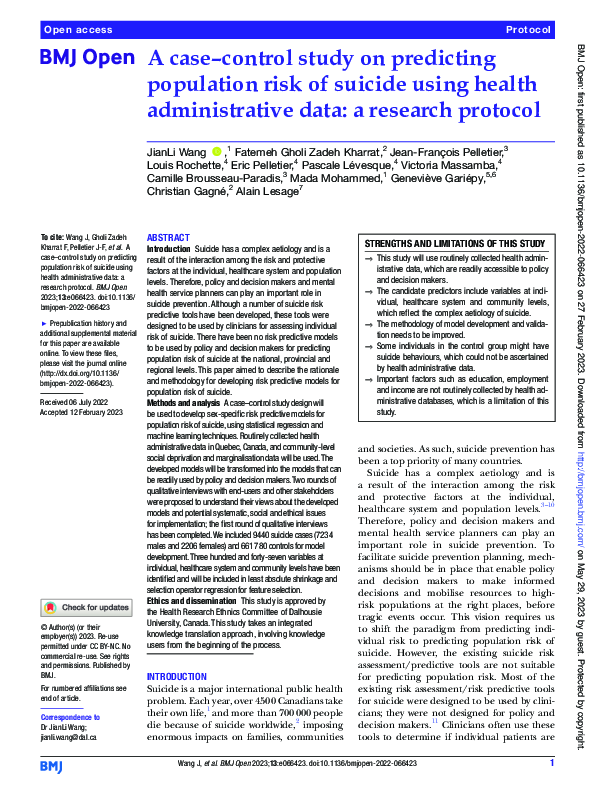 (PDF) A case–control study on predicting population risk of suicide ...