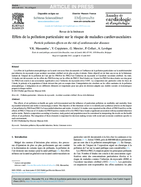 (PDF) Effets de la pollution particulaire sur le risque de maladies ...