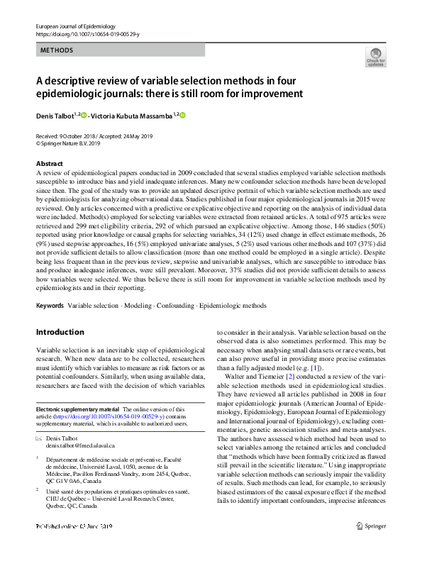 (PDF) A descriptive review of variable selection methods in four ...