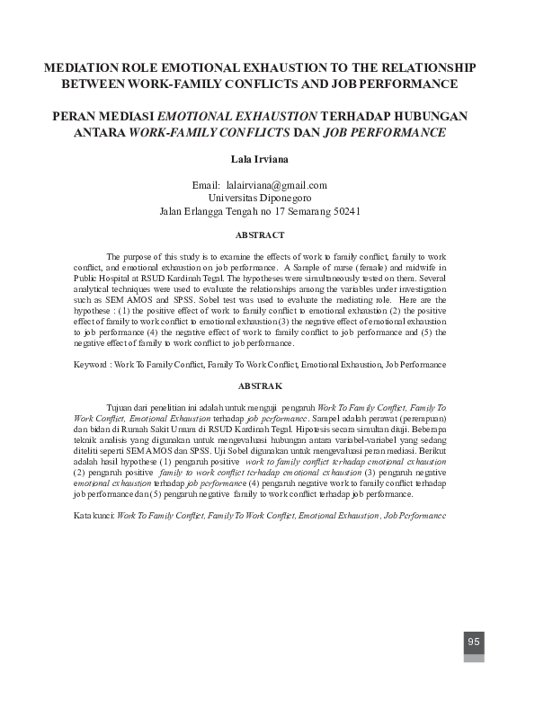 (PDF) Mediation Role Emotional Exhaustion to the Relationship Between ...