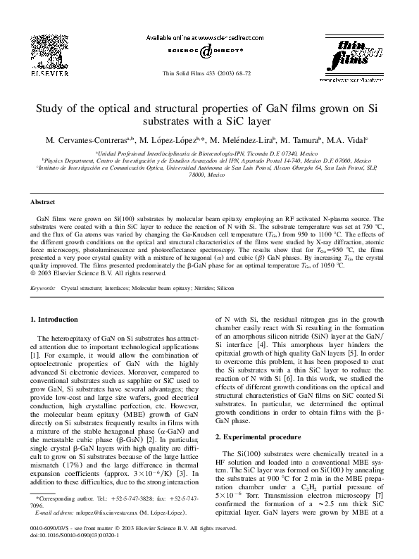 (PDF) Study of the optical and structural properties of GaN films grown ...