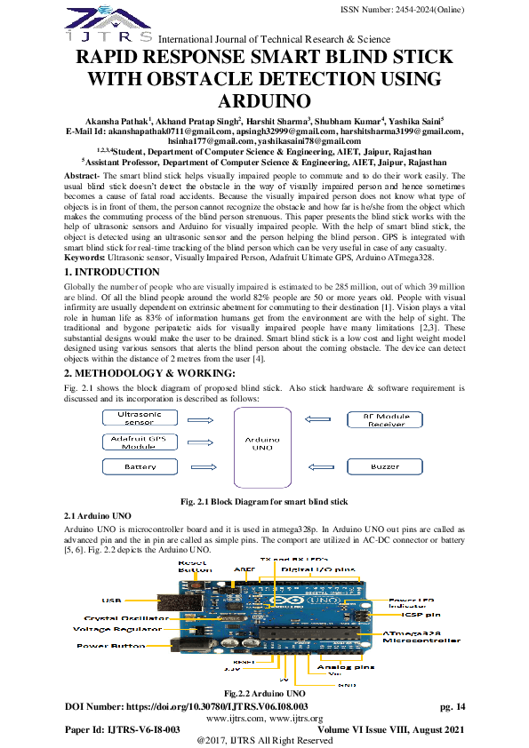(PDF) Rapid Response Smart Blind Stick with Obstacle Detection Using ...
