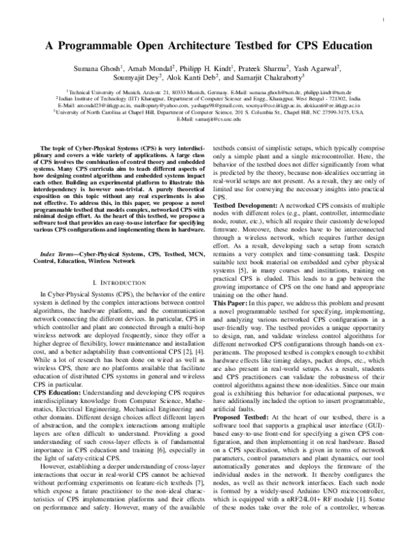 (PDF) A Programmable Open Architecture Testbed for CPS Education
