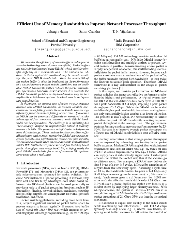(PDF) Efficient use of memory bandwidth to improve network processor ...