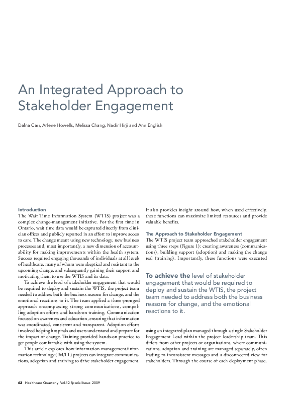(PDF) An Integrated Approach to Stakeholder Engagement