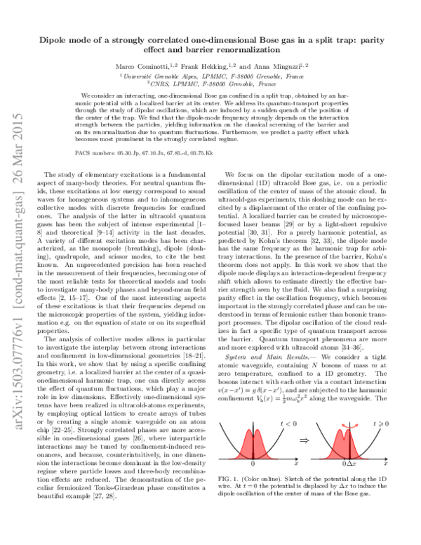 (PDF) Dipole mode of a strongly correlated one-dimensional Bose gas in ...