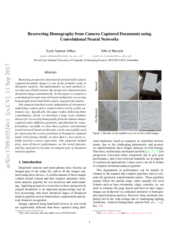 (PDF) Recovering Homography from Camera Captured Documents using ...