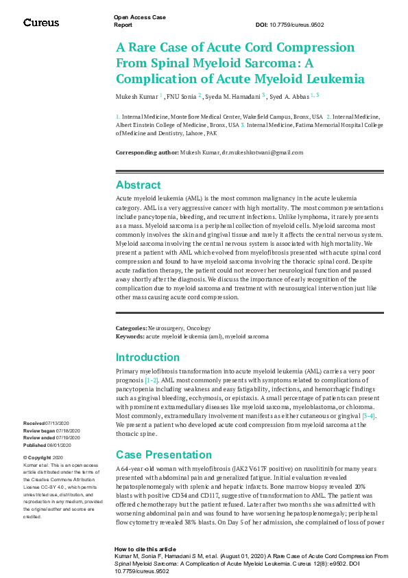 (PDF) A Rare Case of Acute Cord Compression From Spinal Myeloid Sarcoma ...