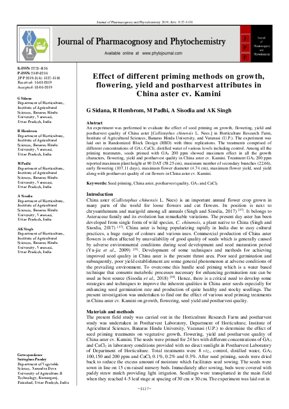 (PDF) Effect of different priming methods on growth, flowering, yield ...