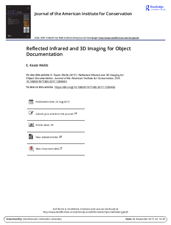 (PDF) Reflected Infrared and 3D Imaging for Object Documentation