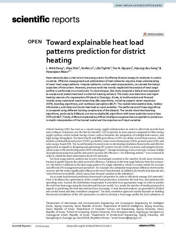 (PDF) Toward explainable heat load patterns prediction for district heating