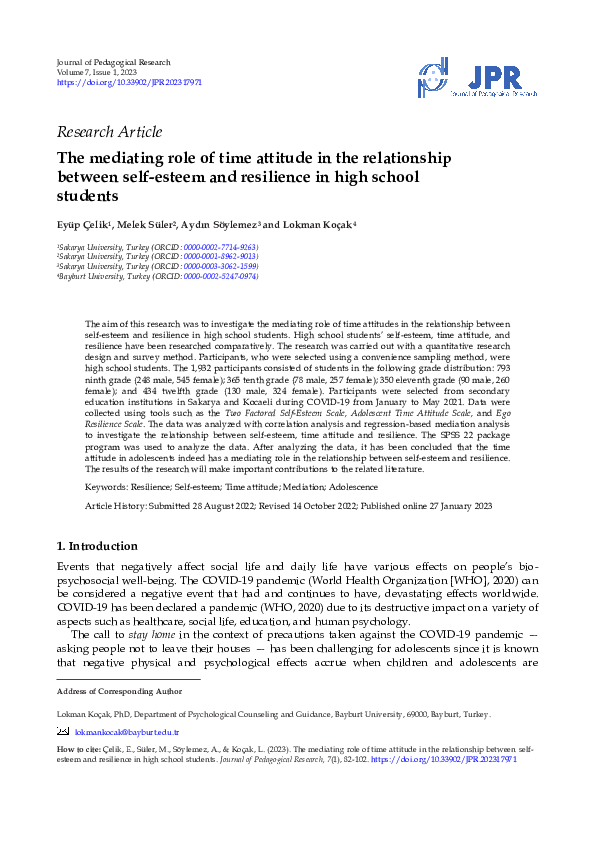 (PDF) The mediating role of time attitude in the relationship between ...