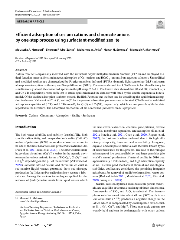 (PDF) Efficient adsorption of cesium cations and chromate anions by one ...