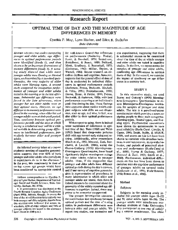 (PDF) Optimal Time of Day and the Magnitude of Age Differences in Memory