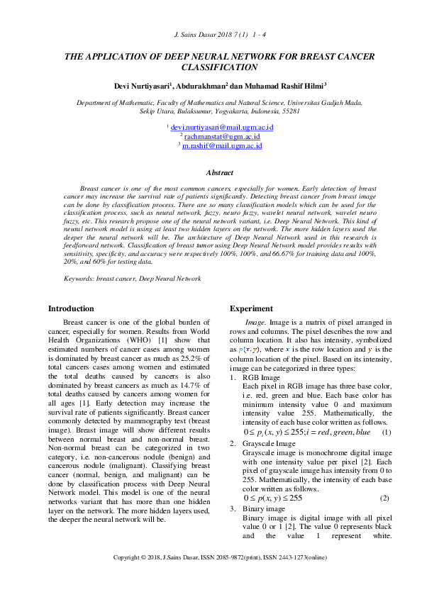(PDF) The Application of Deep Neural Network for Breast Cancer ...