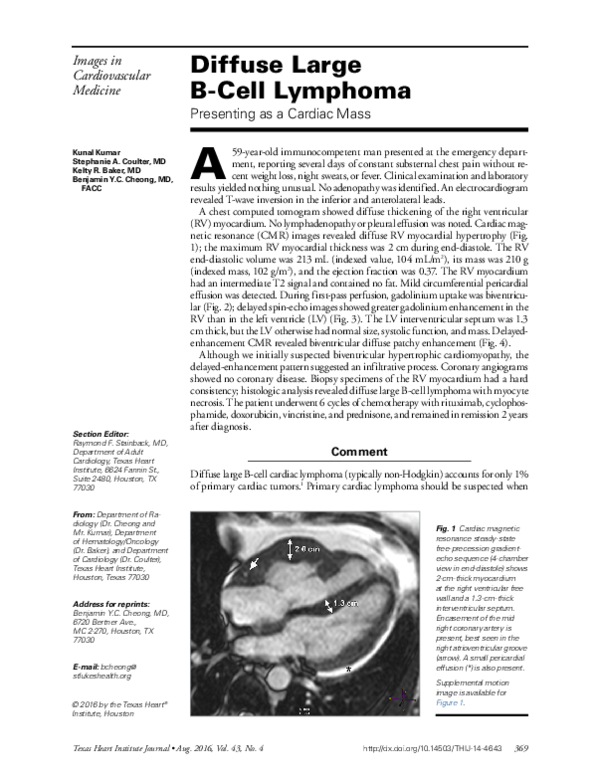 Diffuse Large B-Cell Lymphoma Presenting as a Cardiac Mass