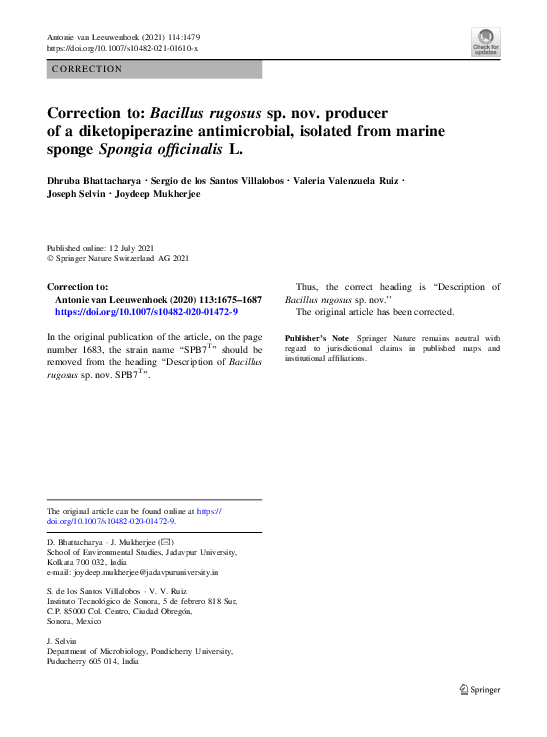 (PDF) Correction to: Bacillus rugosus sp. nov. producer of a ...