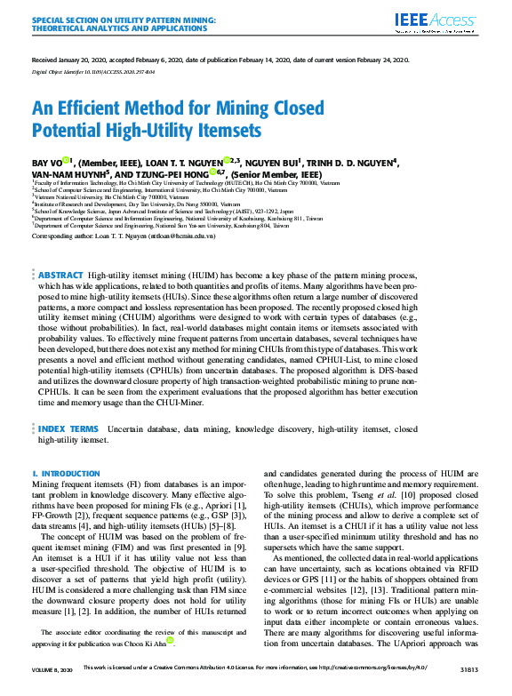 (PDF) An Efficient Method for Mining Closed Potential High-Utility Itemsets