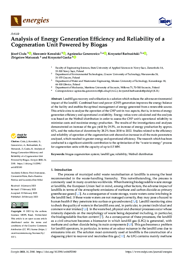 (PDF) Analysis of Energy Generation Efficiency and Reliability of a ...