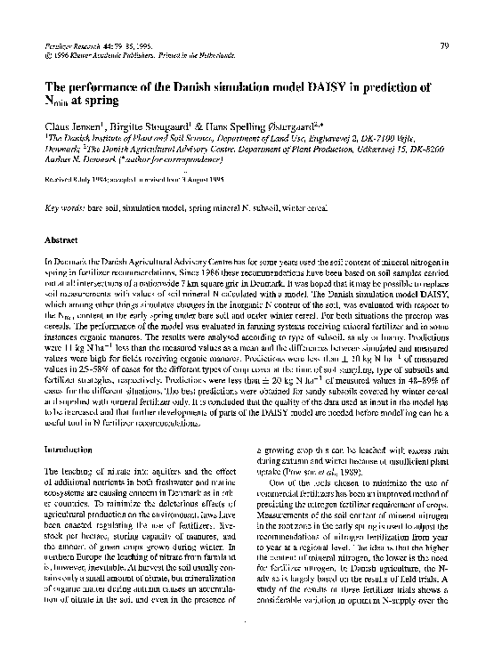 (PDF) The performance of the Danish simulation model DAISY in ...