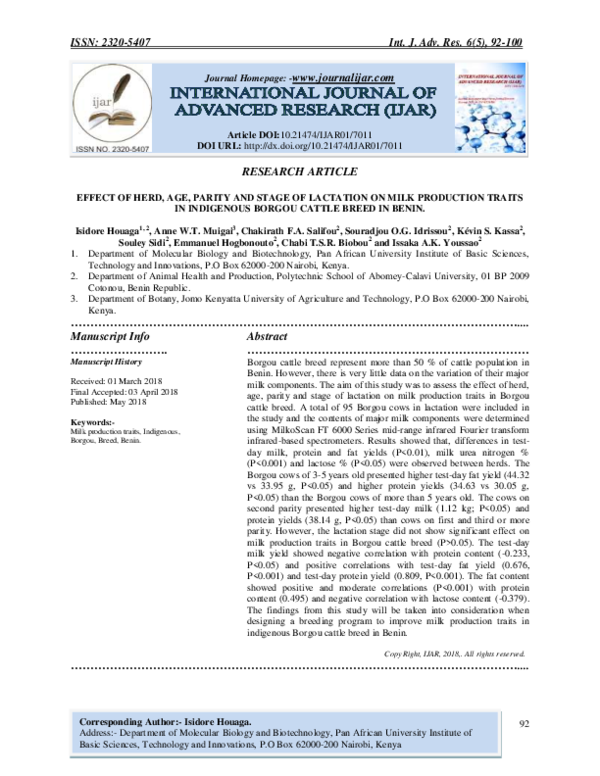 (PDF) Effect of Herd, Age, Parity and Stage of Lactation on Milk ...