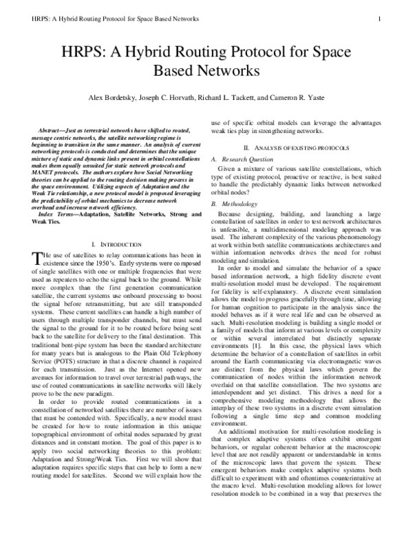 (PDF) HRPS: A Hybrid routing protocol for space based networks