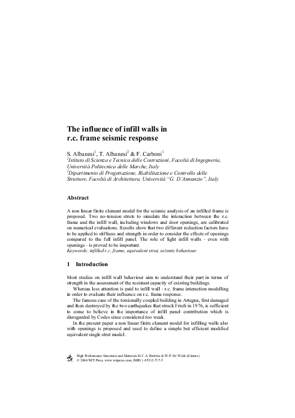 (PDF) The Influence Of Infill Walls InR.c. Frame Seismic Response
